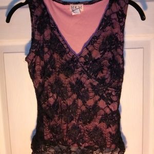 Club top black lace over pink